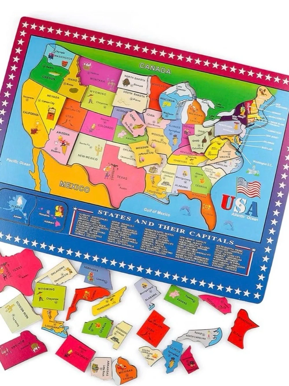 46-Piece USA States & Capitals Wooden Map Puzzle